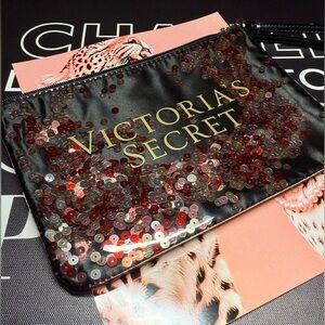 Victoria's Secret Black and Red Sequin Confetti Clutch